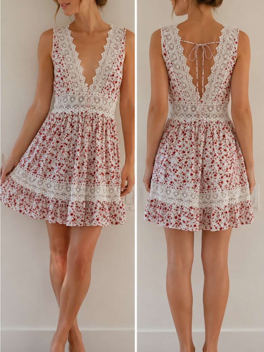 Angel Biba White Floral Lace Mini Dress S Romantic Cottagecore Boho Dress